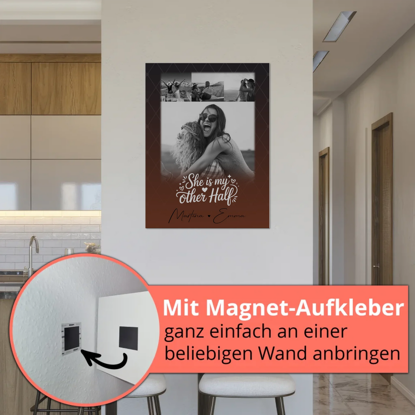 Personalisierbares Fotoboard Poster Magnetisch mit 4 Fotos She is my other half Geschenk