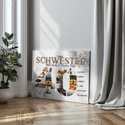 Leinwand Fotocollage 40 Geburtstag für Schwester Alles Gute Fotocollage