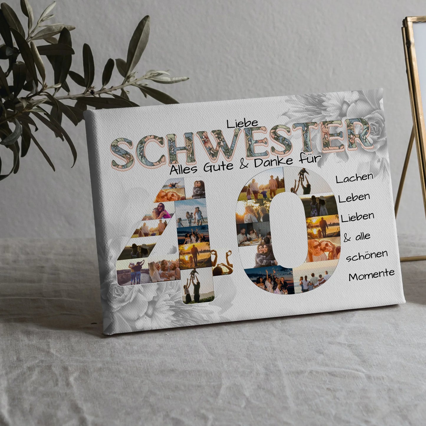 Leinwand Fotocollage 40 Geburtstag für Schwester Alles Gute Fotocollage