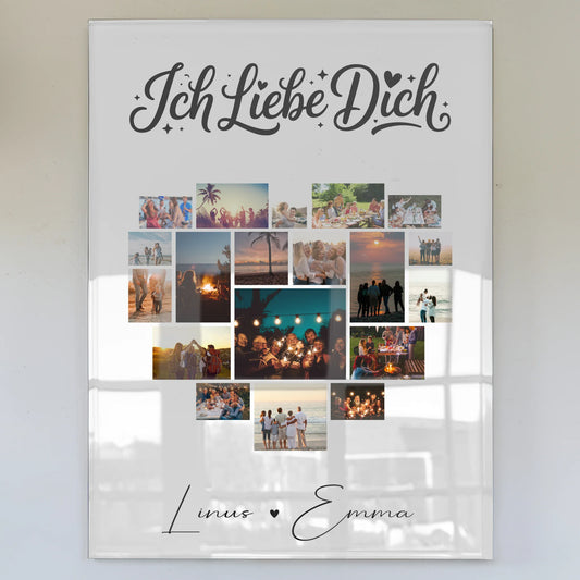 Personalisierte Acrylglas Bild Fotocollage mit 19 Herz Fotos Ich liebe Dich Geschenk