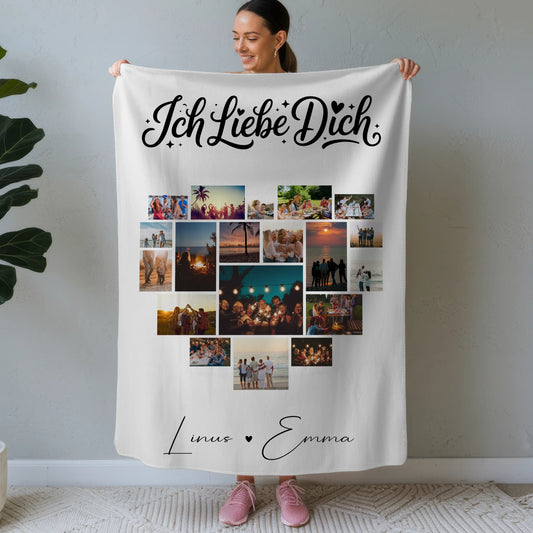 Personalisierte Decke mit Namen Fotocollage 19 Herz Fotos Ich liebe Dich Geschenk 1