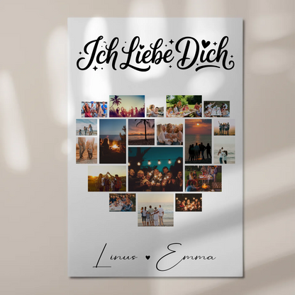 Personalisiertes Fotoboard Magnetisches Wandbild mit 19 Herz Fotos Ich liebe Dich Geschenk