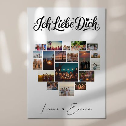 Personalisiertes Fotoboard Magnetisches Wandbild mit 19 Herz Fotos Ich liebe Dich Geschenk
