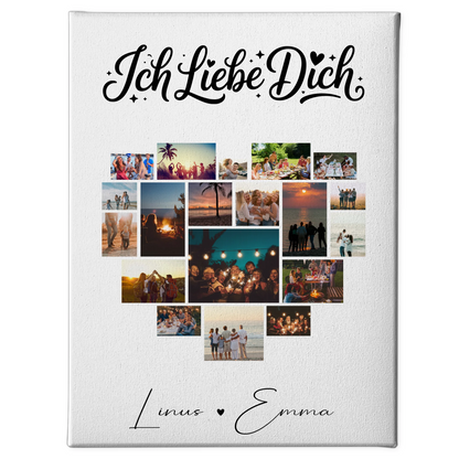 Personalisierte Leinwand Paare mit Fotocollage 19 Herz Fotos Ich liebe Dich Geschenk 1