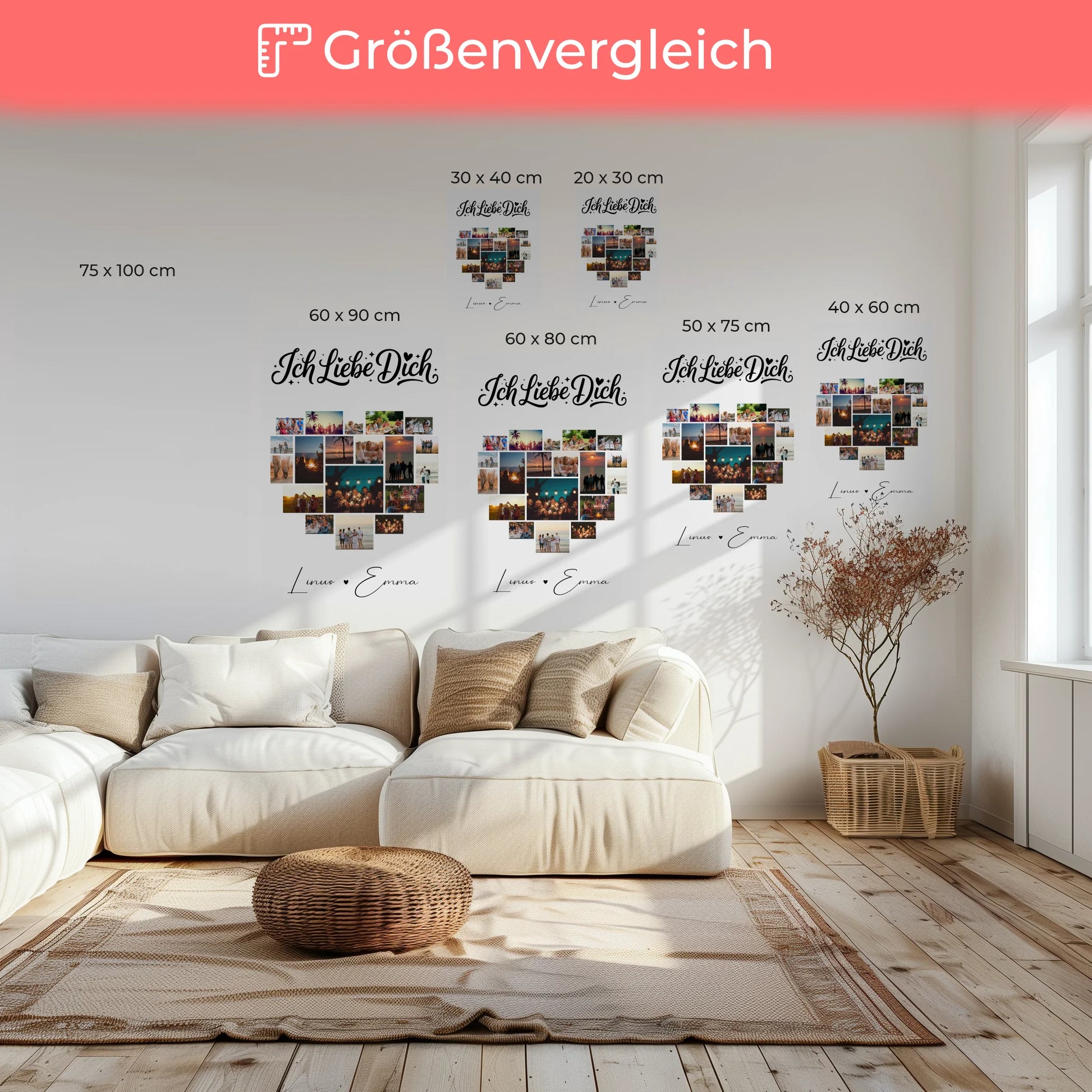 Personalisierte Leinwand Paare mit Fotocollage 19 Herz Fotos Ich liebe Dich Geschenk 6