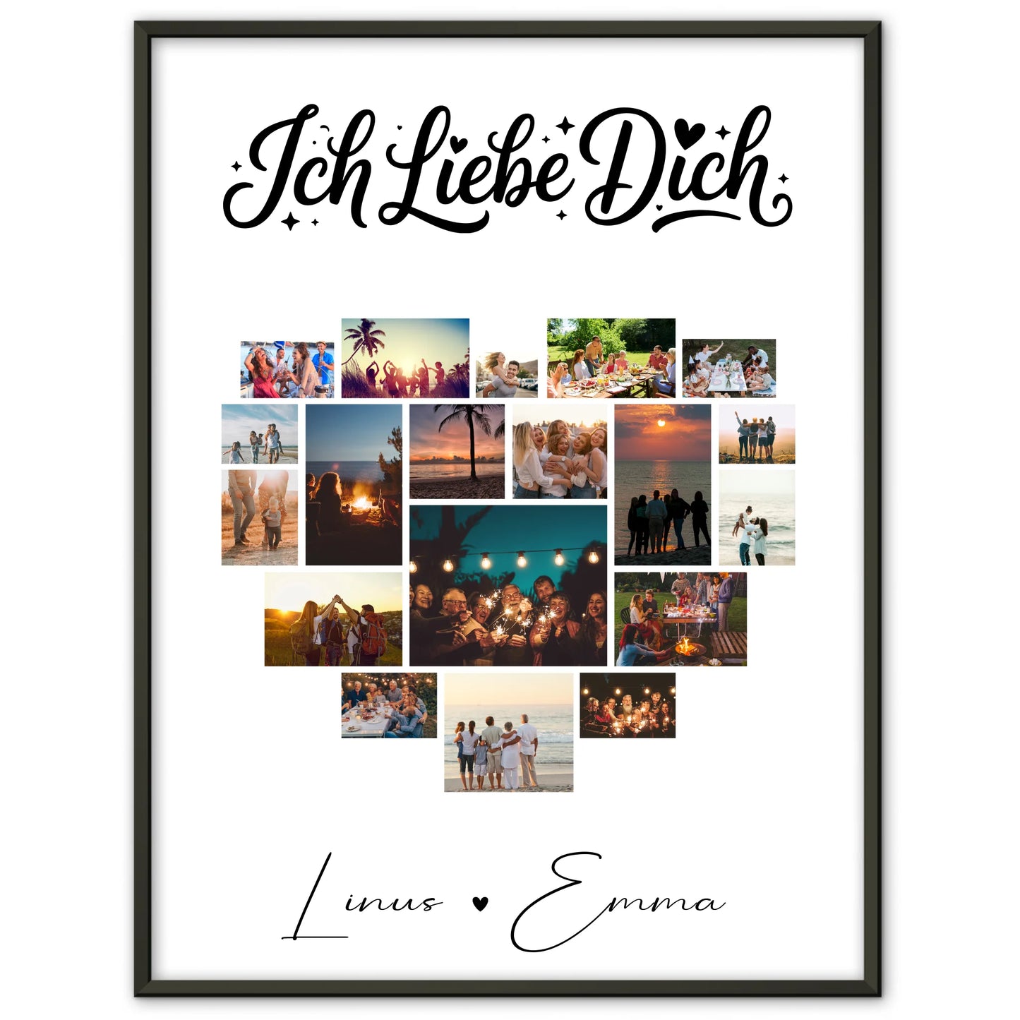 Personalisierte Poster Partner Fotocollage 19 Herz Fotos Ich liebe Dich