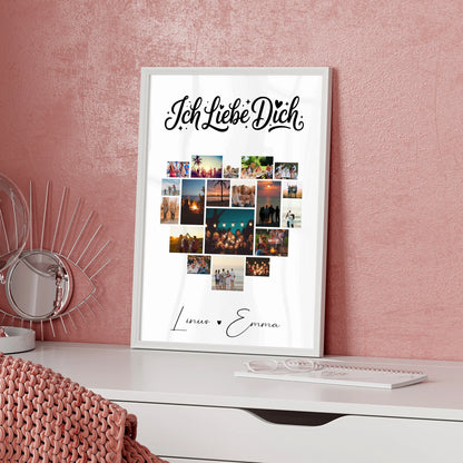 Personalisierte Poster Partner Fotocollage 19 Herz Fotos Ich liebe Dich