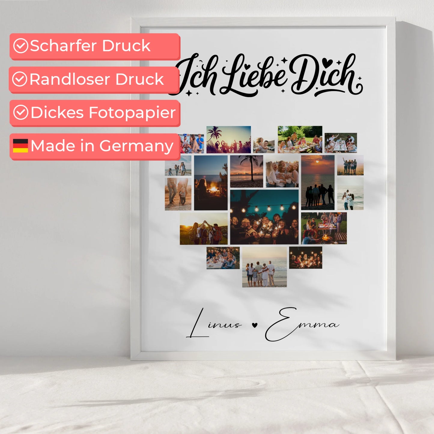 Personalisierte Poster Partner Fotocollage 19 Herz Fotos Ich liebe Dich