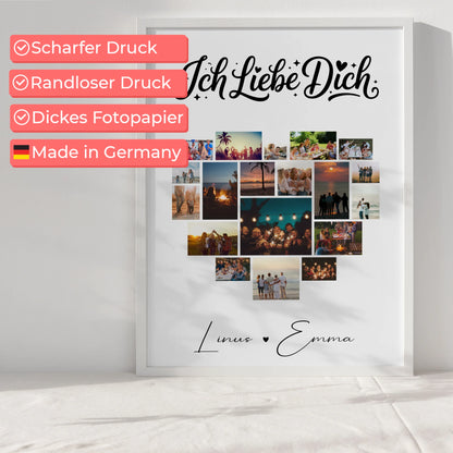 Personalisierte Poster Partner Fotocollage 19 Herz Fotos Ich liebe Dich