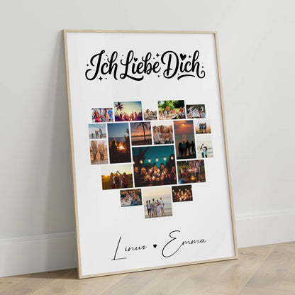 Personalisierte Poster Partner Fotocollage 19 Herz Fotos Ich liebe Dich