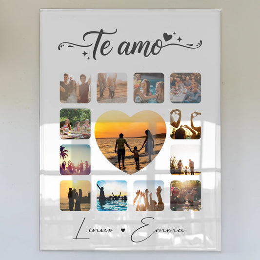 Personalisierte Foto Acrylglas für Paare mit 13 Fotos Te amo Liebe auf Spanisch Geschenk