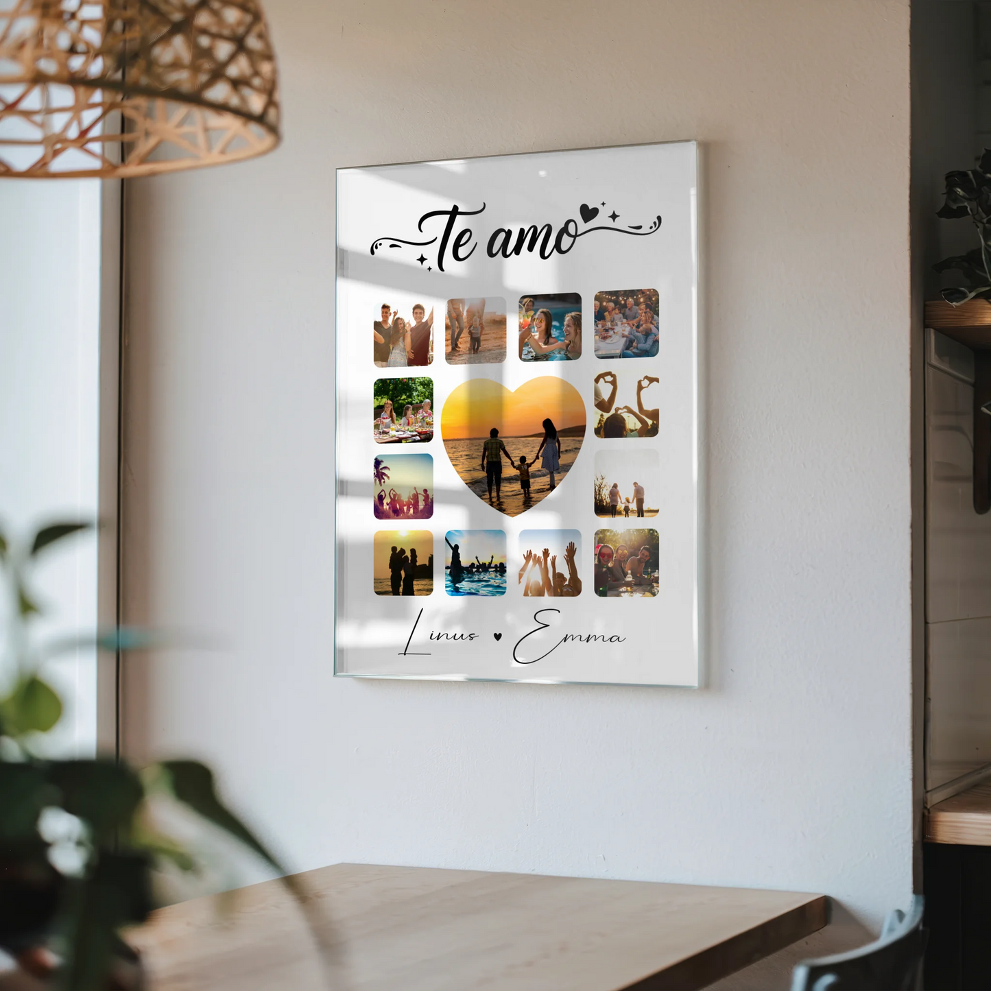 Personalisierte Foto Acrylglas für Paare mit 13 Fotos Te amo Liebe auf Spanisch Geschenk