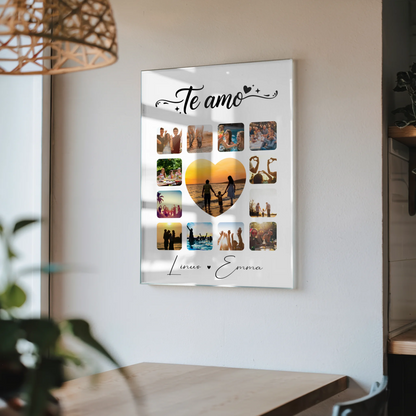 Personalisierte Foto Acrylglas für Paare mit 13 Fotos Te amo Liebe auf Spanisch Geschenk