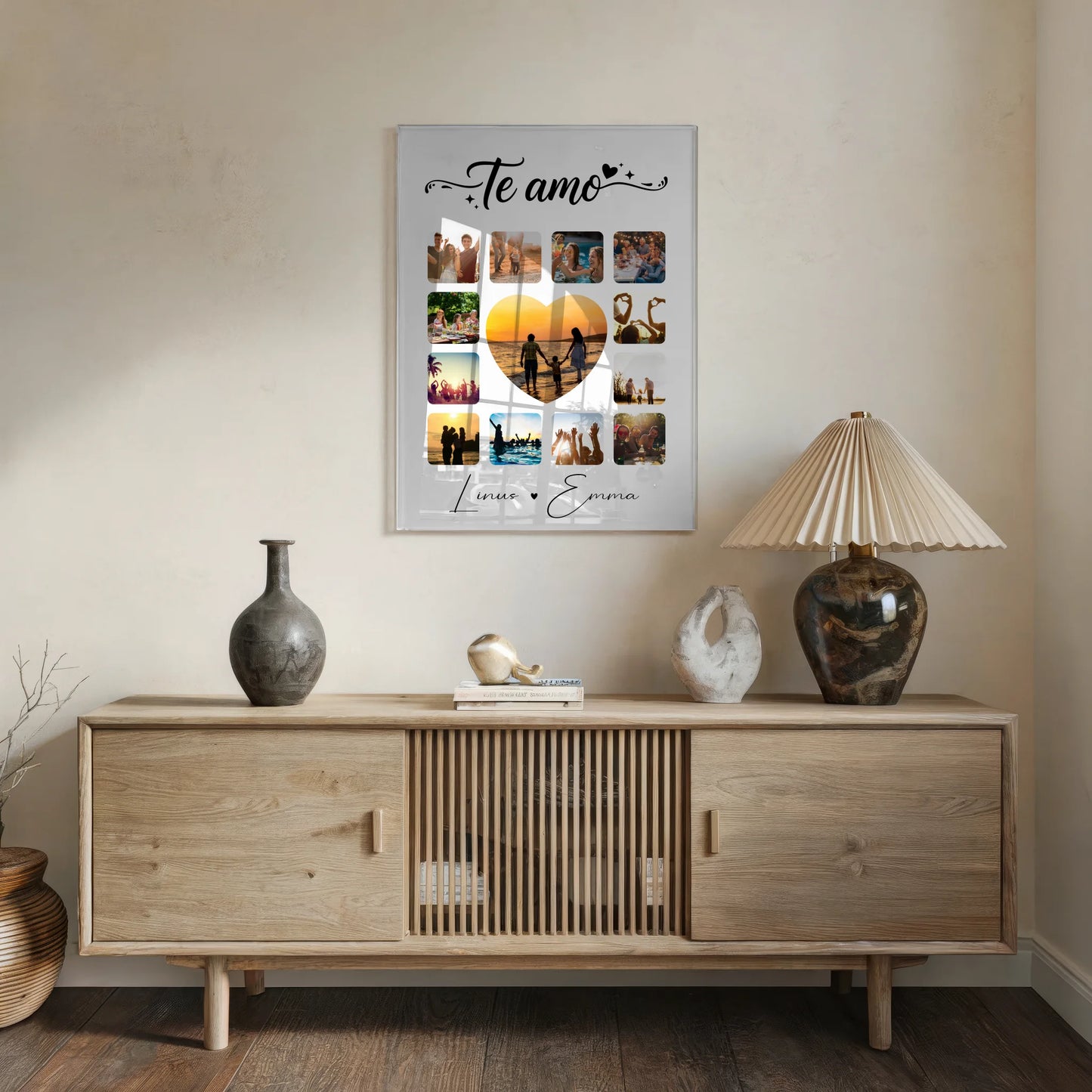 Personalisierte Foto Acrylglas für Paare mit 13 Fotos Te amo Liebe auf Spanisch Geschenk