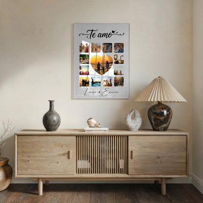 Personalisierte Foto Acrylglas für Paare mit 13 Fotos Te amo Liebe auf Spanisch Geschenk