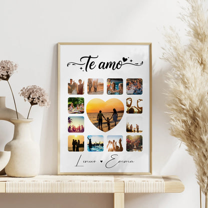 Pärchen Poster Personalisiert Geschenk für Paare 13 Fotos Te amo Liebe auf Spanisch