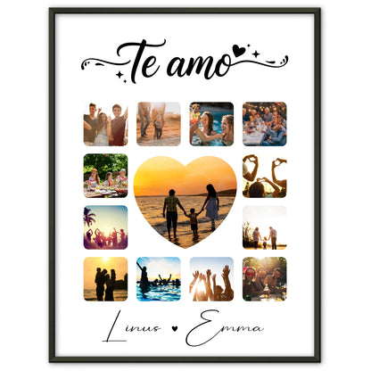 Pärchen Poster Personalisiert Geschenk für Paare 13 Fotos Te amo Liebe auf Spanisch