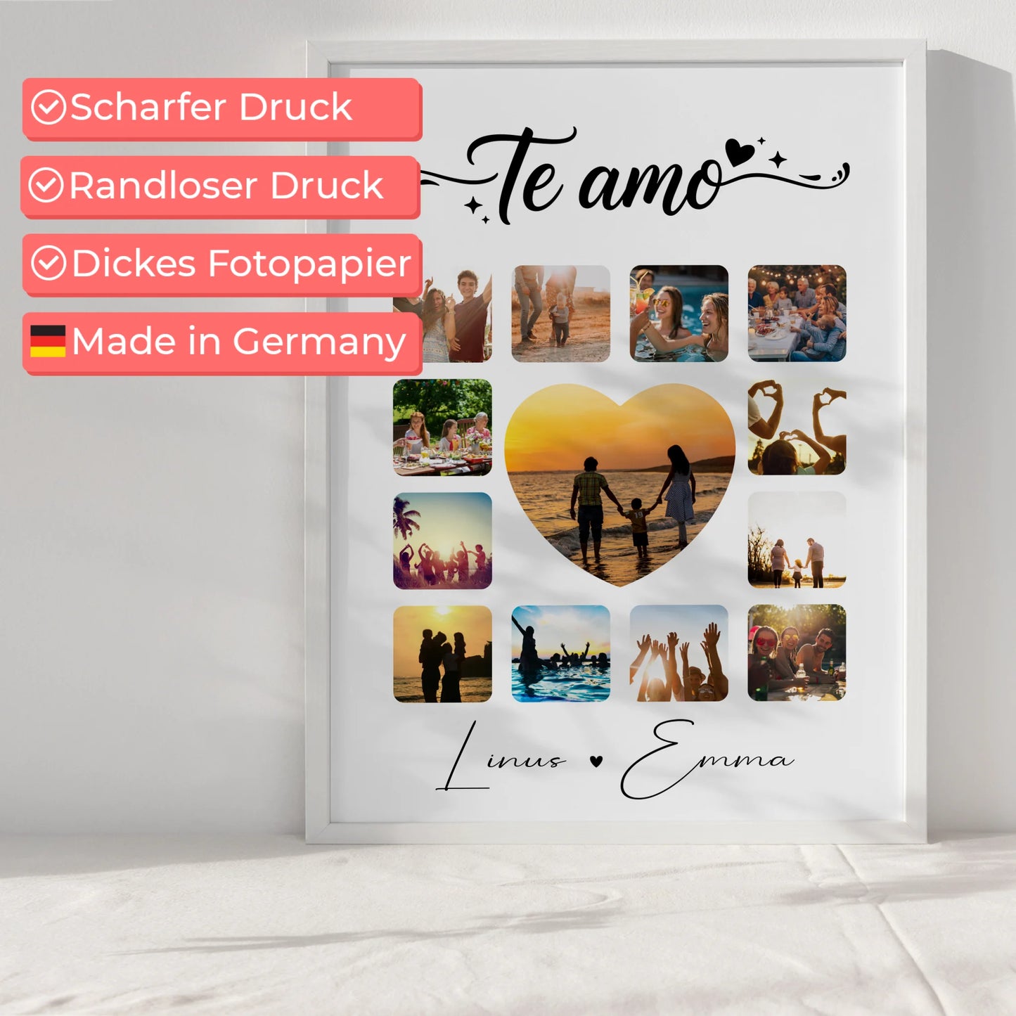 Pärchen Poster Personalisiert Geschenk für Paare 13 Fotos Te amo Liebe auf Spanisch