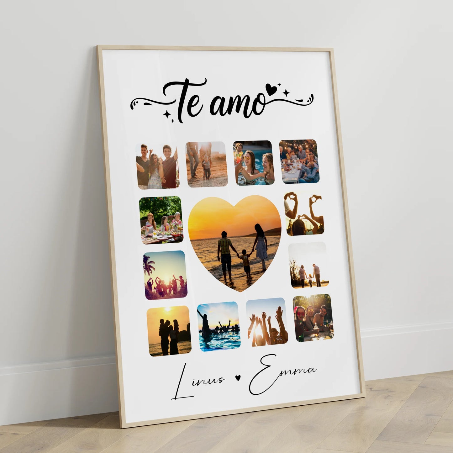 Pärchen Poster Personalisiert Geschenk für Paare 13 Fotos Te amo Liebe auf Spanisch