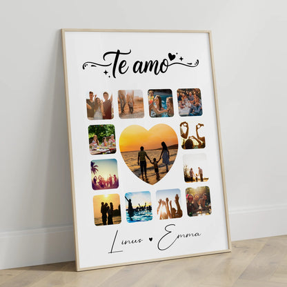 Pärchen Poster Personalisiert Geschenk für Paare 13 Fotos Te amo Liebe auf Spanisch