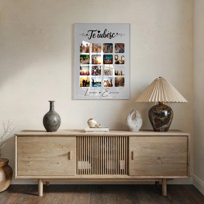 Personalisierte Acrylglas Mit Foto Fotocollage für Paare 16 Fotos Te iubesc Liebe auf Rumänisch Geschenk