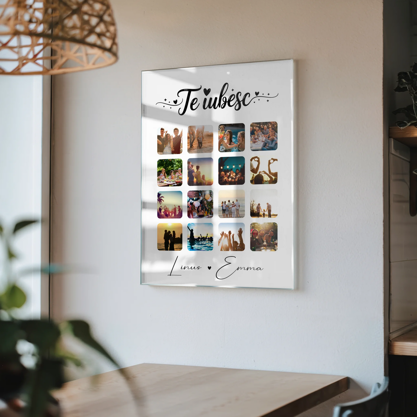 Personalisierte Acrylglas Mit Foto Fotocollage für Paare 16 Fotos Te iubesc Liebe auf Rumänisch Geschenk