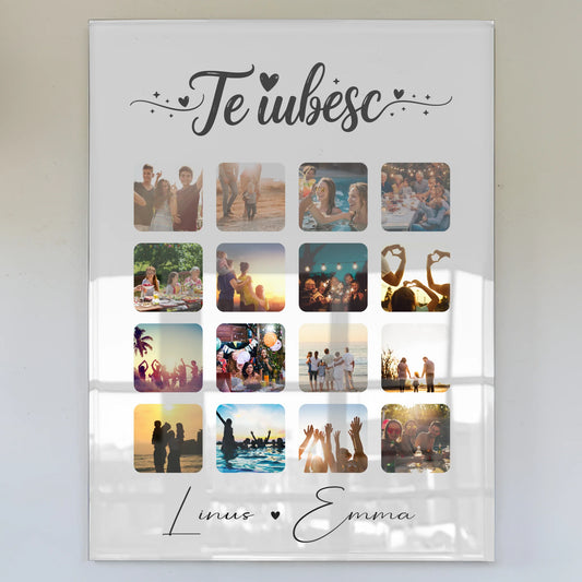 Personalisierte Acrylglas Mit Foto Fotocollage für Paare 16 Fotos Te iubesc Liebe auf Rumänisch Geschenk