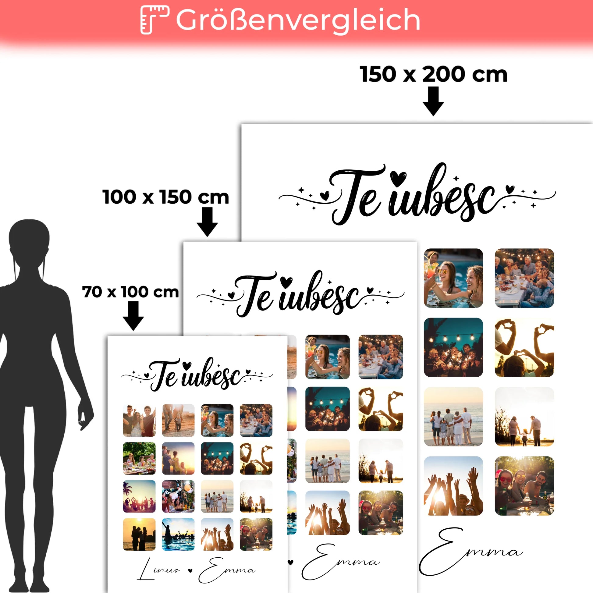 Personalisierte Namensdecke mit Fotocollage für Paare 16 Fotos Te iubesc Liebe auf Rumänisch Geschenk 5