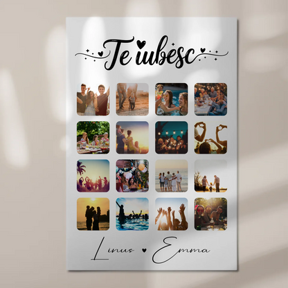 Fotoboard Poster Magnetisch Fotocollage für Paare 16 Fotos Te iubesc Liebe auf Rumänisch Geschenk 1