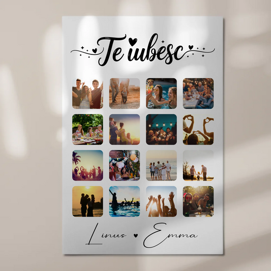 Fotoboard Poster Magnetisch Fotocollage für Paare 16 Fotos Te iubesc Liebe auf Rumänisch Geschenk 1