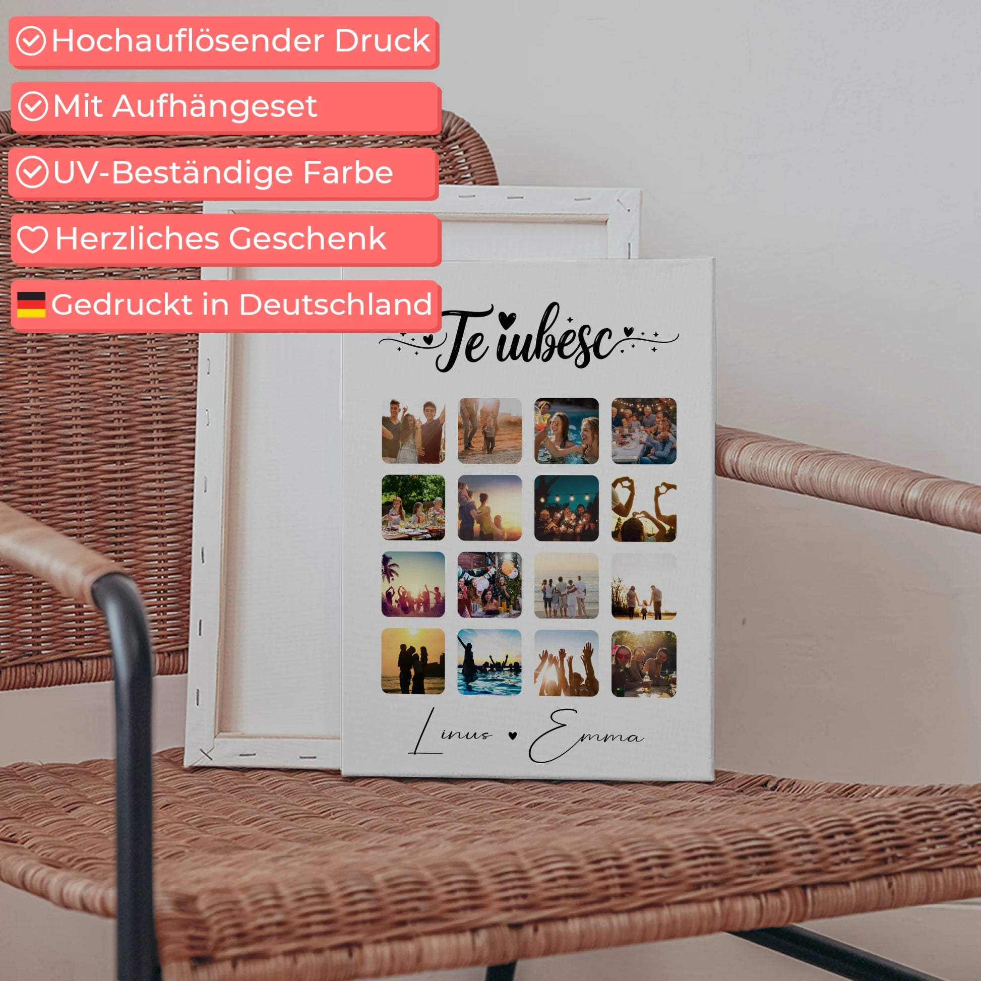 Personalisierte Leinwand Paare mit Fotocollage für Paare 16 Fotos Te iubesc Liebe auf Rumänisch Geschenk 5