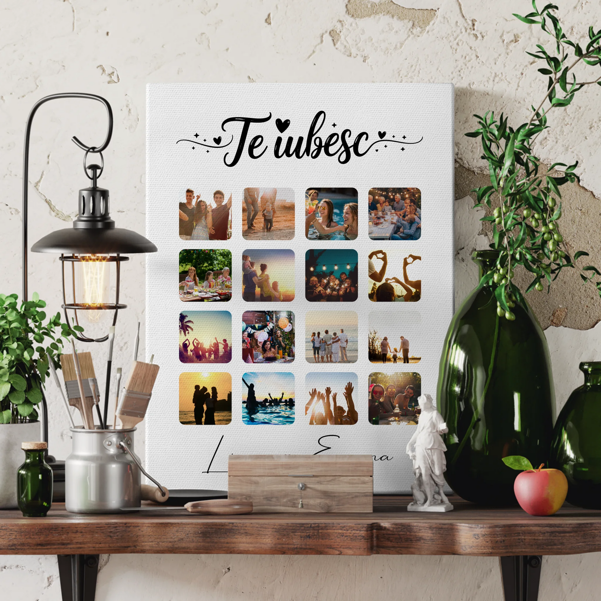Personalisierte Leinwand Paare mit Fotocollage für Paare 16 Fotos Te iubesc Liebe auf Rumänisch Geschenk 3