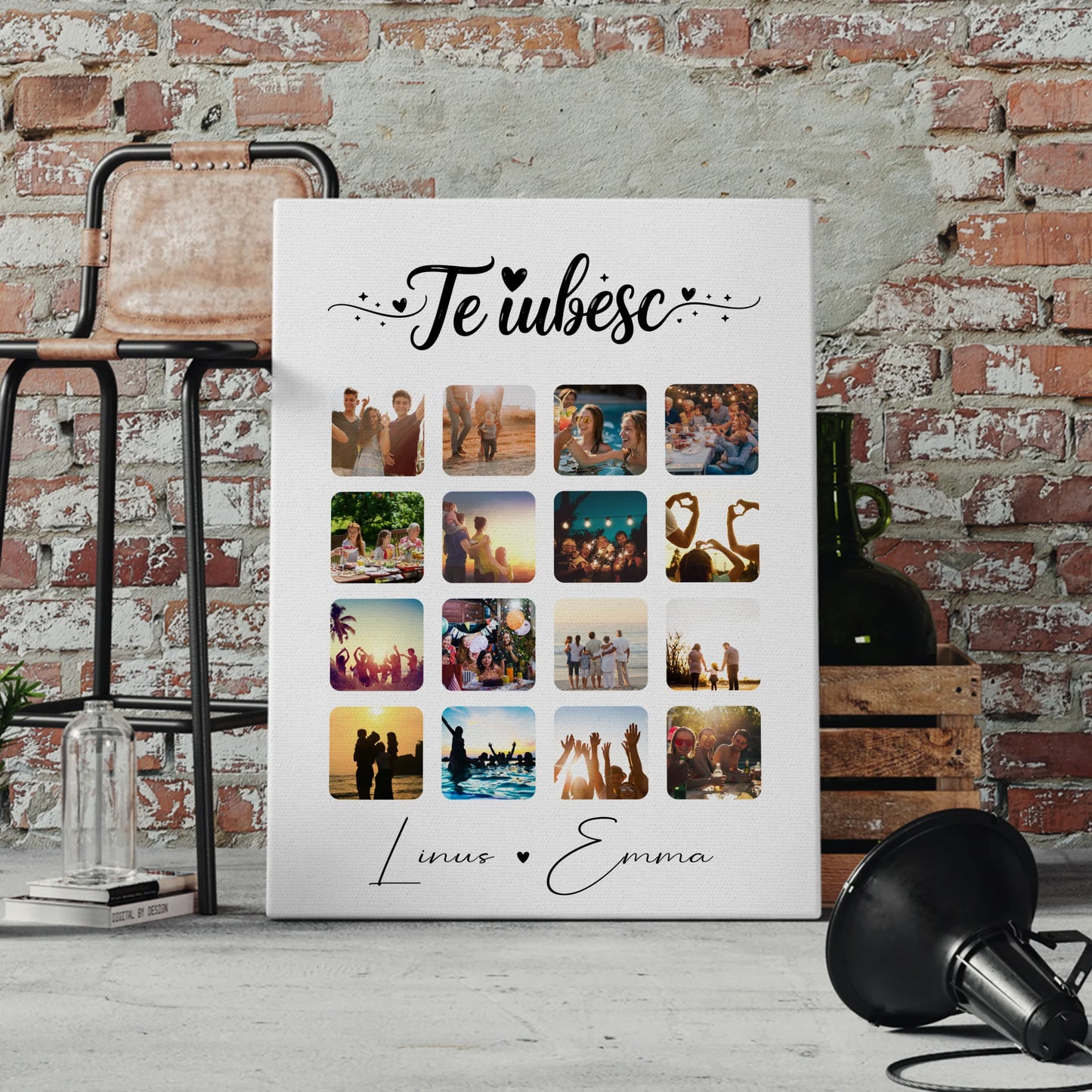 Personalisierte Leinwand Paare mit Fotocollage für Paare 16 Fotos Te iubesc Liebe auf Rumänisch Geschenk 4