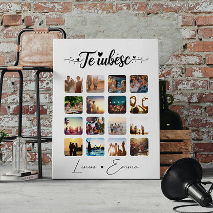 Personalisierte Leinwand Paare mit Fotocollage für Paare 16 Fotos Te iubesc Liebe auf Rumänisch Geschenk 4