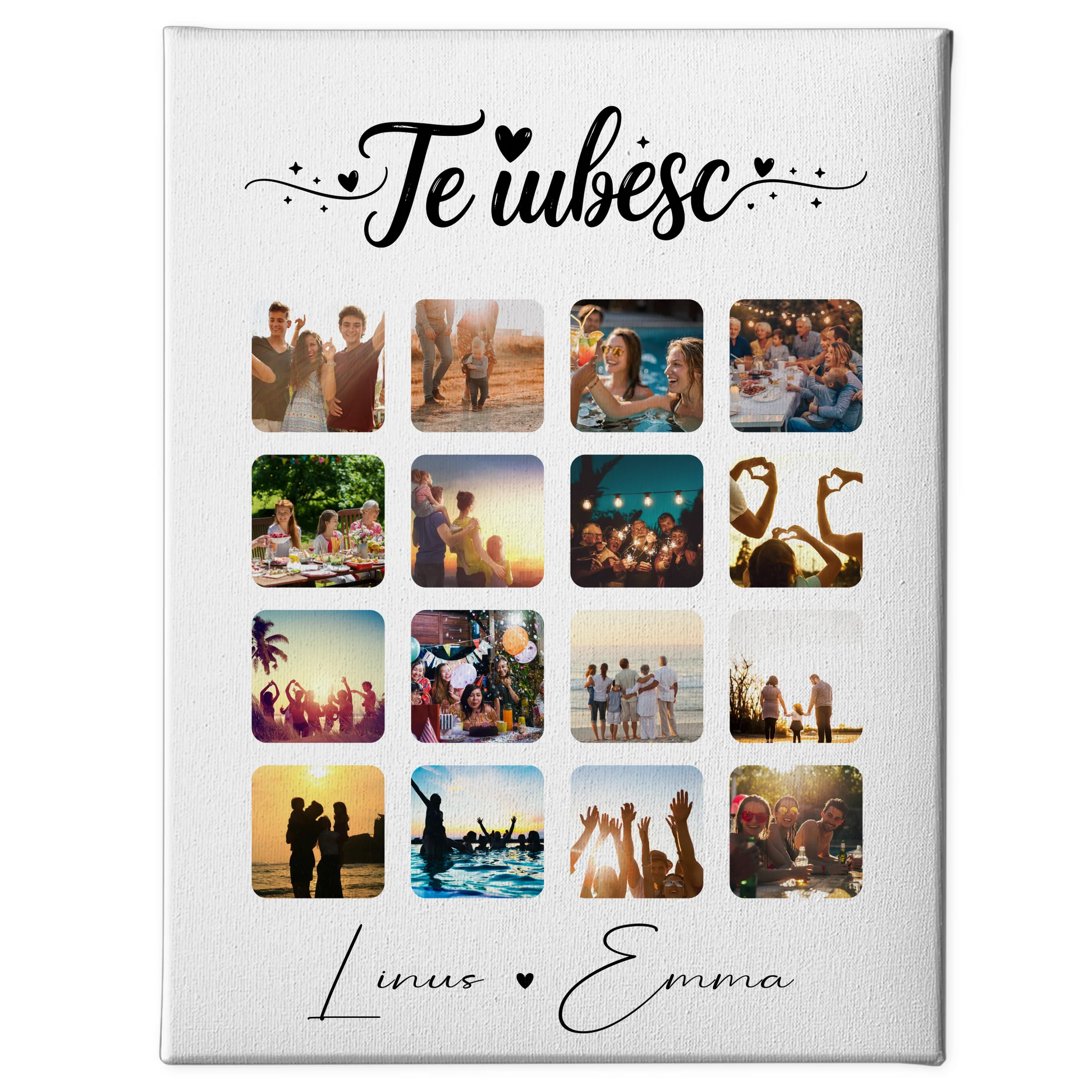 Personalisierte Leinwand Paare mit Fotocollage für Paare 16 Fotos Te iubesc Liebe auf Rumänisch Geschenk 1
