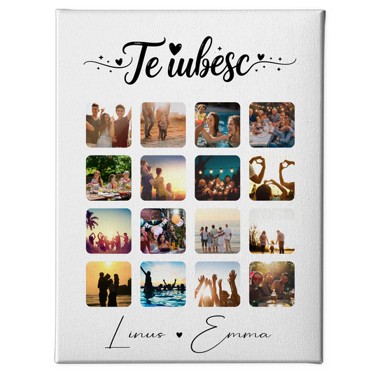 Personalisierte Leinwand Paare mit Fotocollage für Paare 16 Fotos Te iubesc Liebe auf Rumänisch Geschenk 1