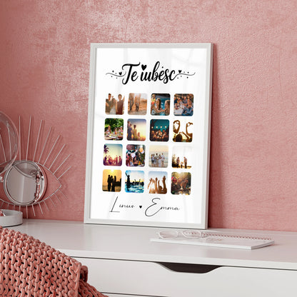 Pärchenposter Personalisiert Fotocollage für Paare 16 Fotos Te iubesc Liebe auf Rumänisch