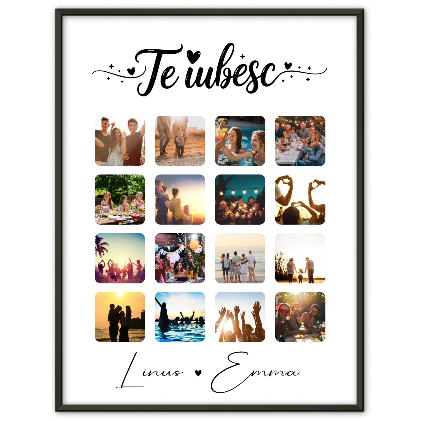 Pärchenposter Personalisiert Fotocollage für Paare 16 Fotos Te iubesc Liebe auf Rumänisch