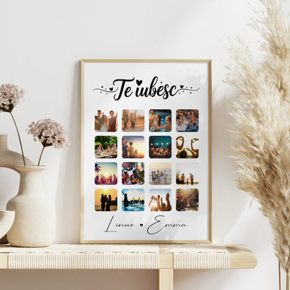 Pärchenposter Personalisiert Fotocollage für Paare 16 Fotos Te iubesc Liebe auf Rumänisch