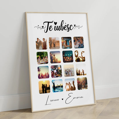 Pärchenposter Personalisiert Fotocollage für Paare 16 Fotos Te iubesc Liebe auf Rumänisch
