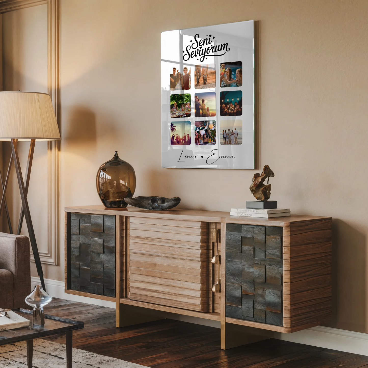 Personalisierte Acrylglas Mit Foto Paar Fotocollage 9 Fotos Seni Seviyorum Liebe auf Türkisch Geschenk