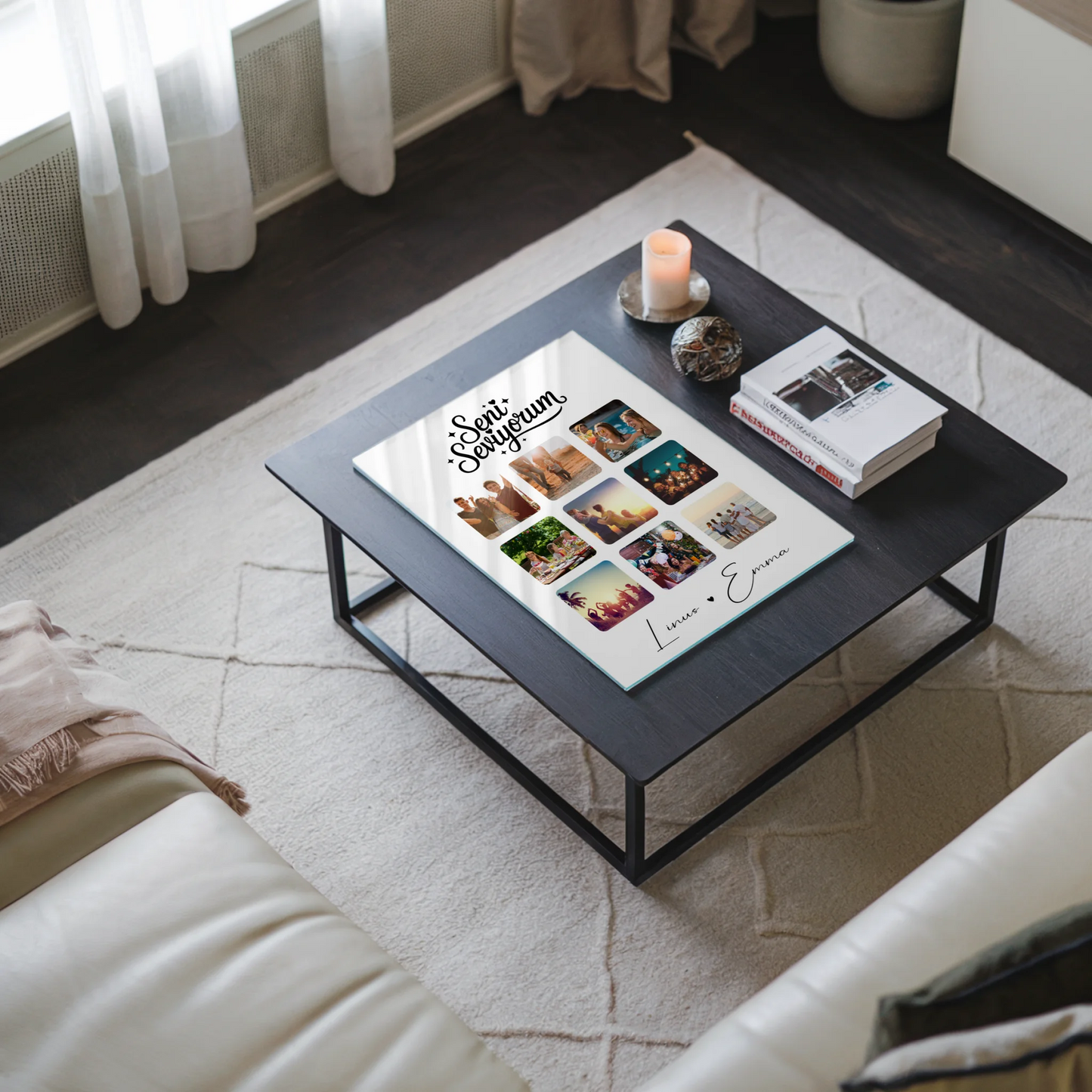 Personalisierte Acrylglas Mit Foto Paar Fotocollage 9 Fotos Seni Seviyorum Liebe auf Türkisch Geschenk