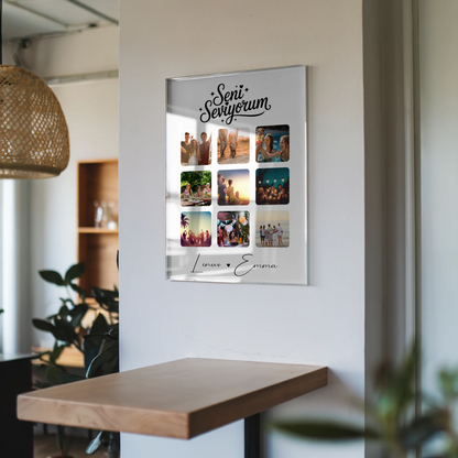 Personalisierte Acrylglas Mit Foto Paar Fotocollage 9 Fotos Seni Seviyorum Liebe auf Türkisch Geschenk