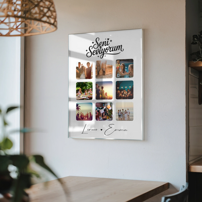 Personalisierte Acrylglas Mit Foto Paar Fotocollage 9 Fotos Seni Seviyorum Liebe auf Türkisch Geschenk