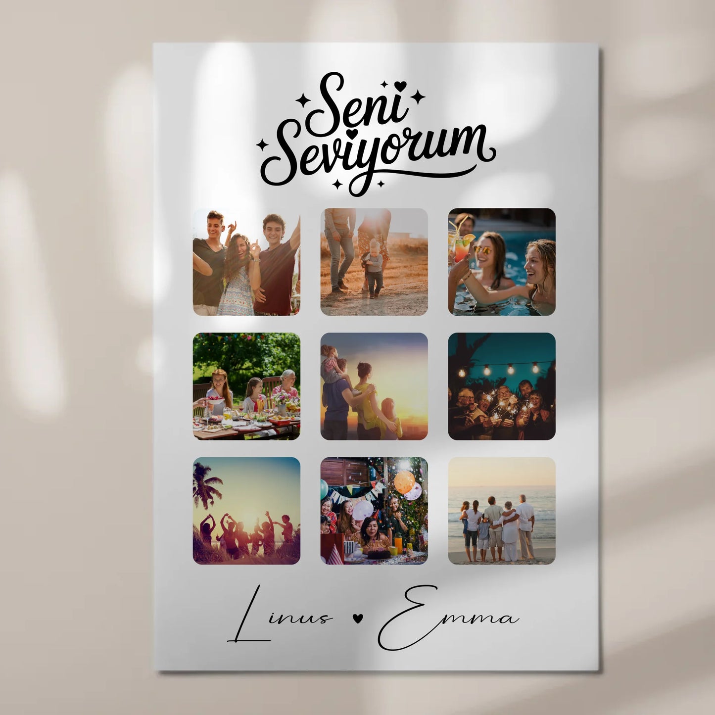 Fotoboard Magnet Poster Paar Fotocollage 9 Fotos Seni seviyorum Liebe auf Türkisch Geschenk personalisiert 7