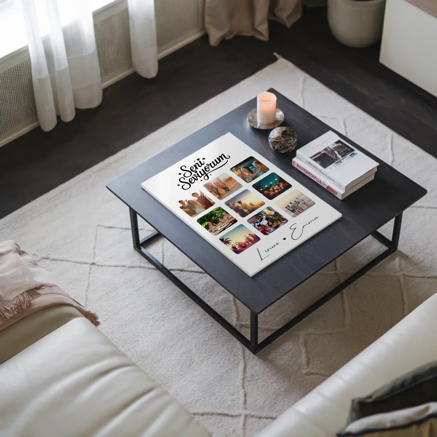 Fotoboard Magnet Poster Paar Fotocollage 9 Fotos Seni seviyorum Liebe auf Türkisch Geschenk personalisiert