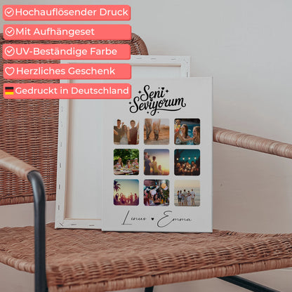 Personalisierte Paar Leinwand mit 9 Fotos und Paar Fotocollage Seni Seviyorum Liebe auf Türkisch Geschenk 5