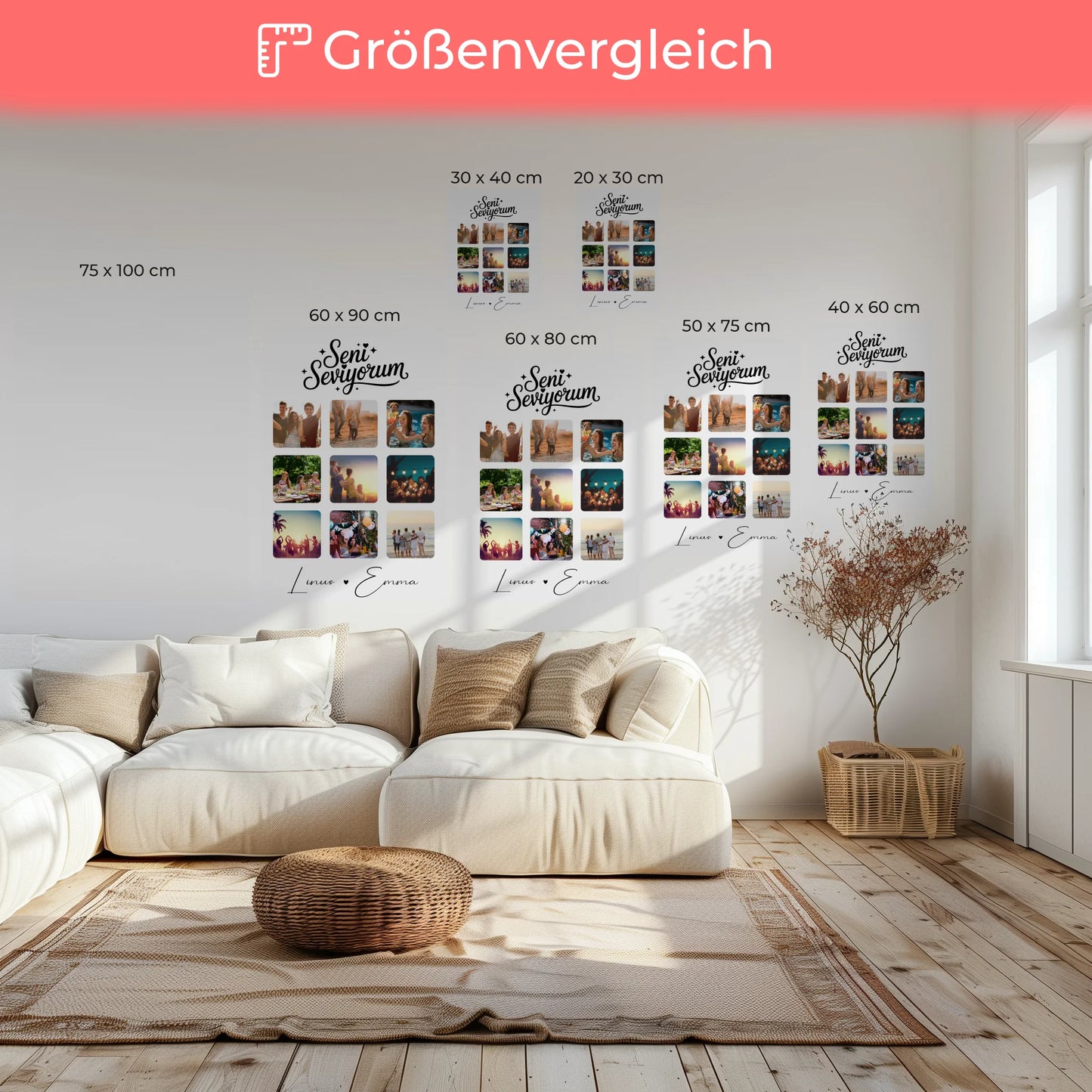 Personalisierte Paar Leinwand mit 9 Fotos und Paar Fotocollage Seni Seviyorum Liebe auf Türkisch Geschenk 6