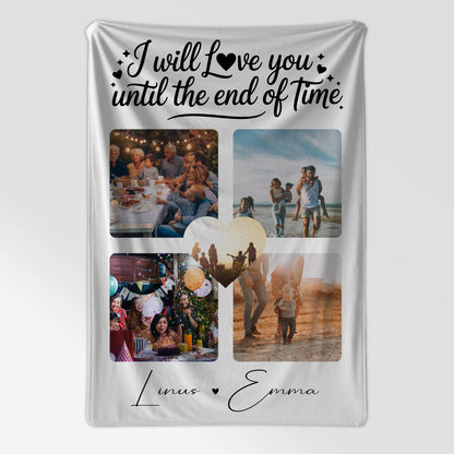 Personalisierte Namensdecke mit Fotocollage Liebe 4 Fotos Until the End of Time Geschenk 7