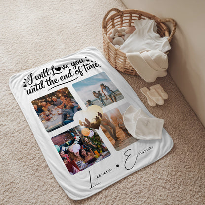 Personalisierte Namensdecke mit Fotocollage Liebe 4 Fotos Until the End of Time Geschenk 2